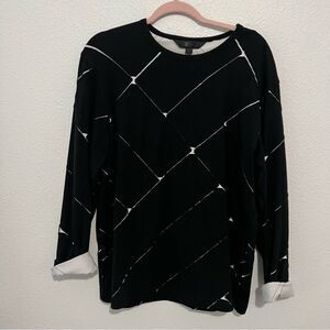 ODBO Japan Black White Stretch Jersey Long Sleeve Raw Hem  patchwork Shirt 48 XL